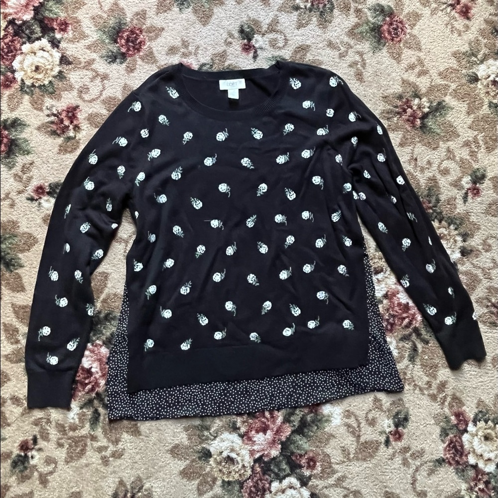 Loft cotton black patterned sweater layer look